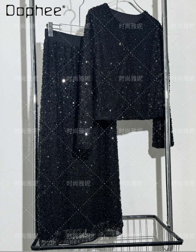 Vintage Women Fashion - Fashion Heavy Sequin Beaded Cardigan Jacket