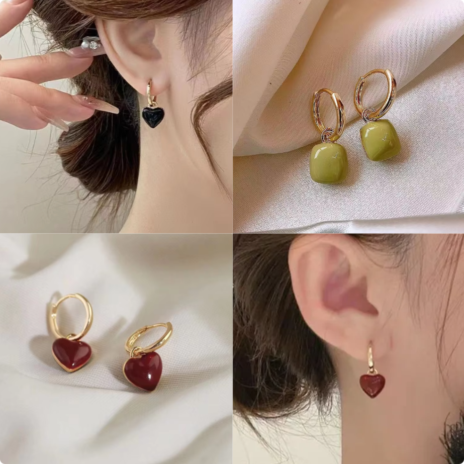 Vintage Fashion Coloring Pages - Simple Love Heart Dangle Earrings for