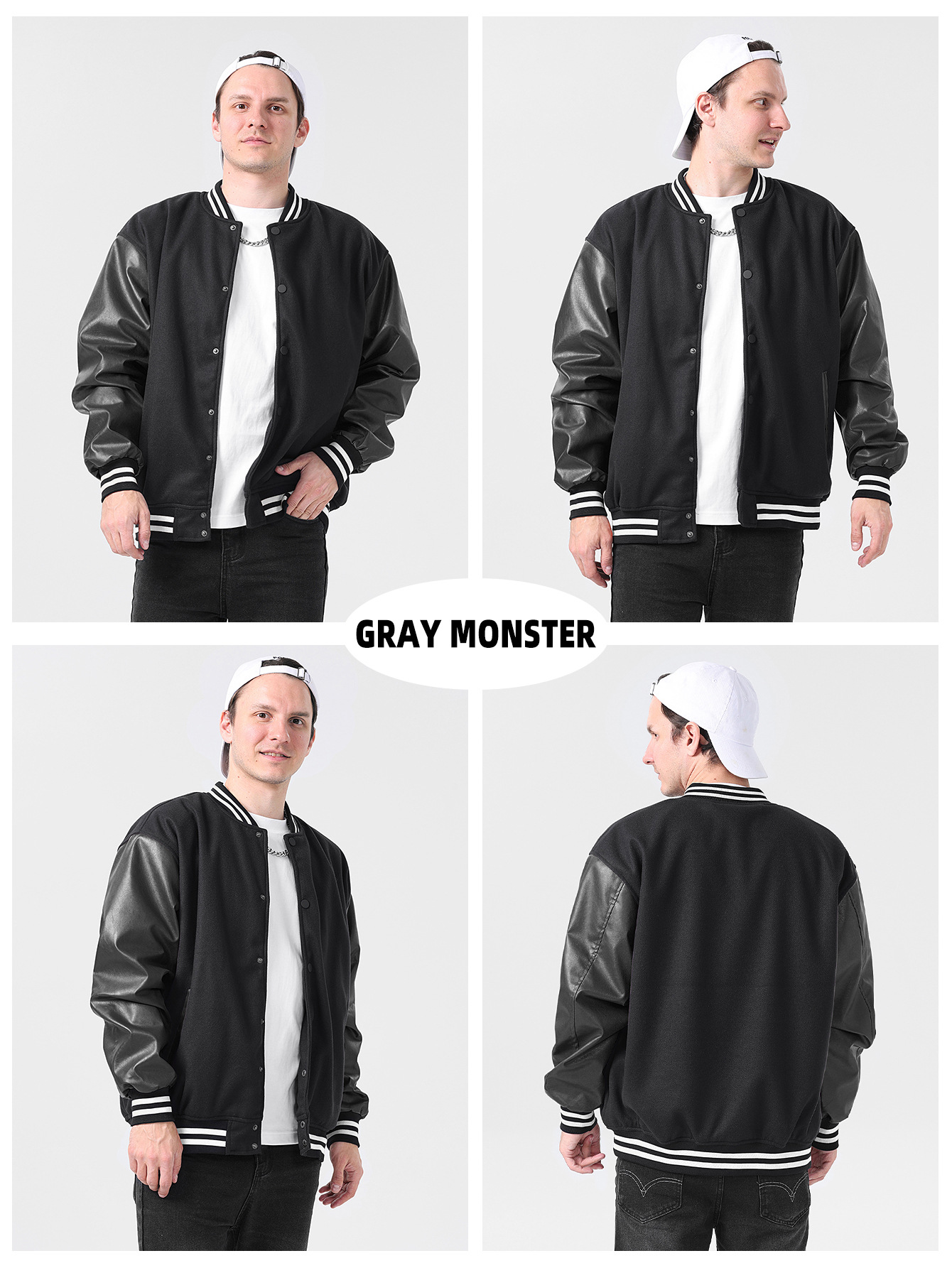 Varsity Jacket Wool - High Street Jacket Leather Sleeves Men's