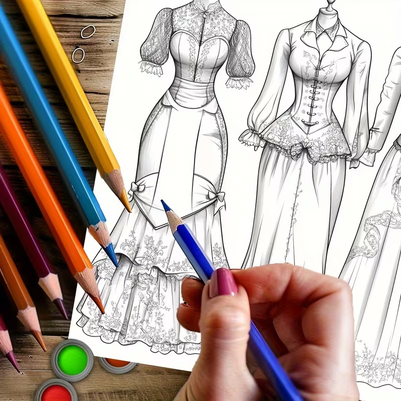 Dreamy Lady Outfit Adult Color - Vintage Fashion Coloring Pages recensie en prijs