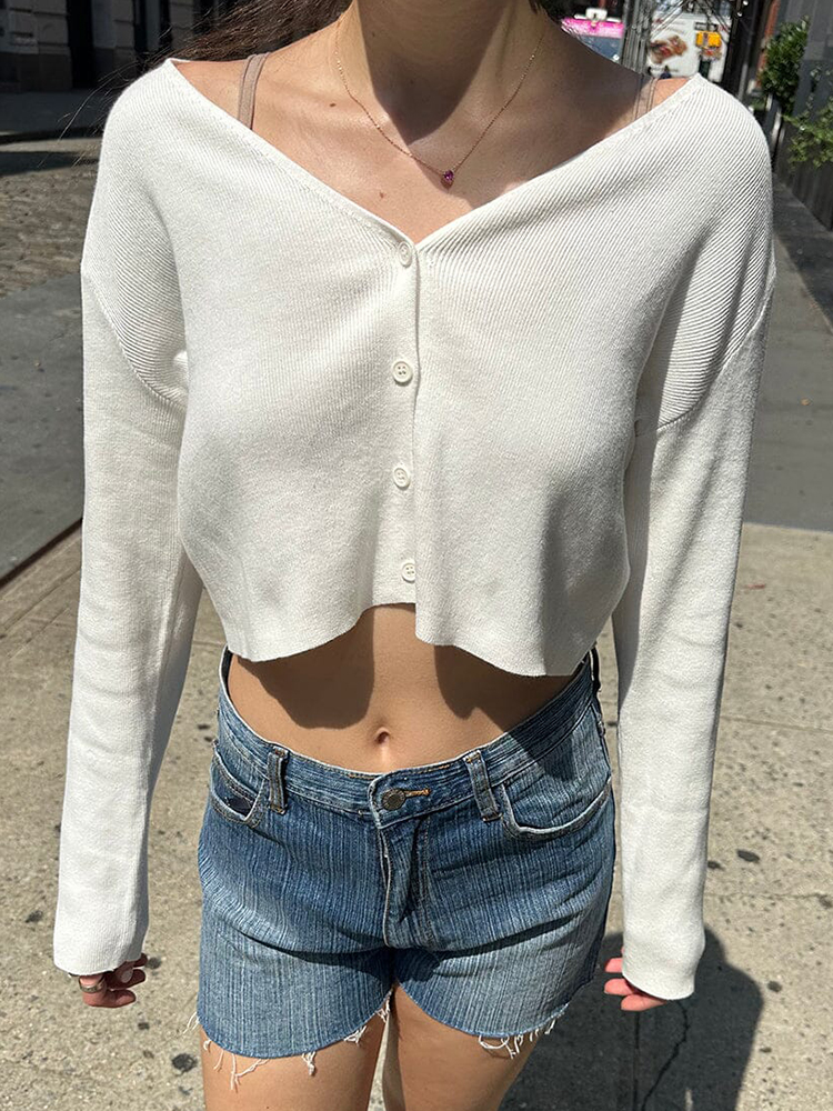 Vintage White Button Knitted C - Crop Cardigan Vintage recensie en prijs