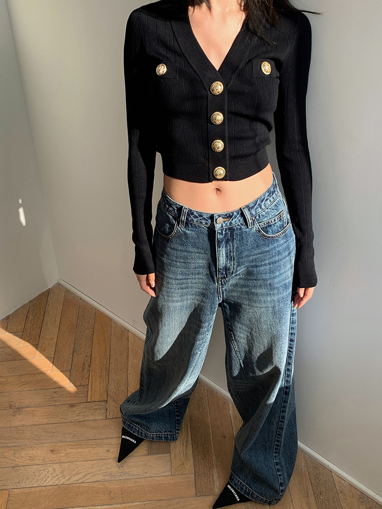 Gold Button Front Knit Cardiga - Crop Cardigan Vintage recensie en prijs