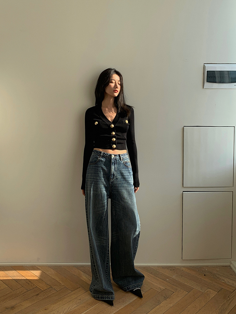 Gold Button Front Knit Cardiga - Crop Cardigan Vintage recensie en prijs