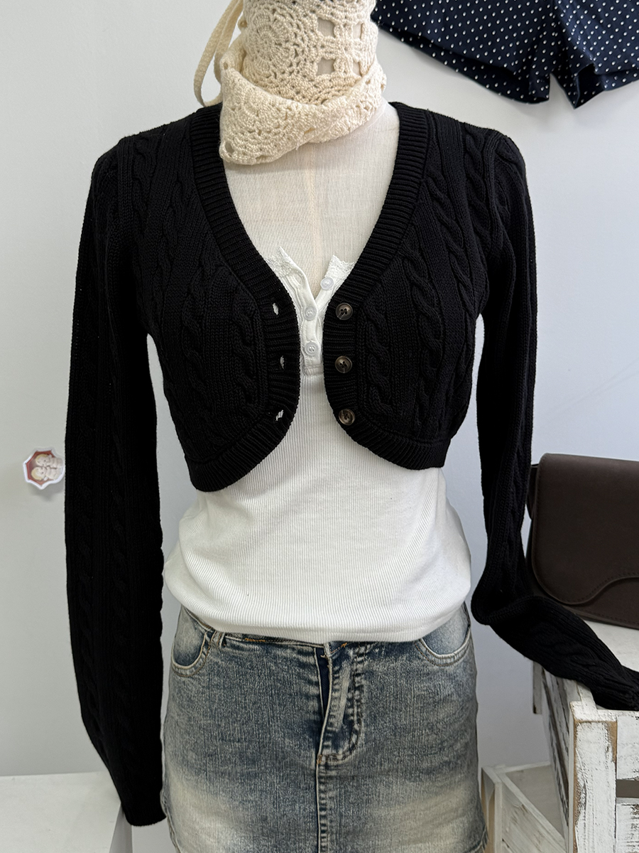 Cropped Knitwear Women Cotton  - Crop Cardigan Vintage recensie en prijs