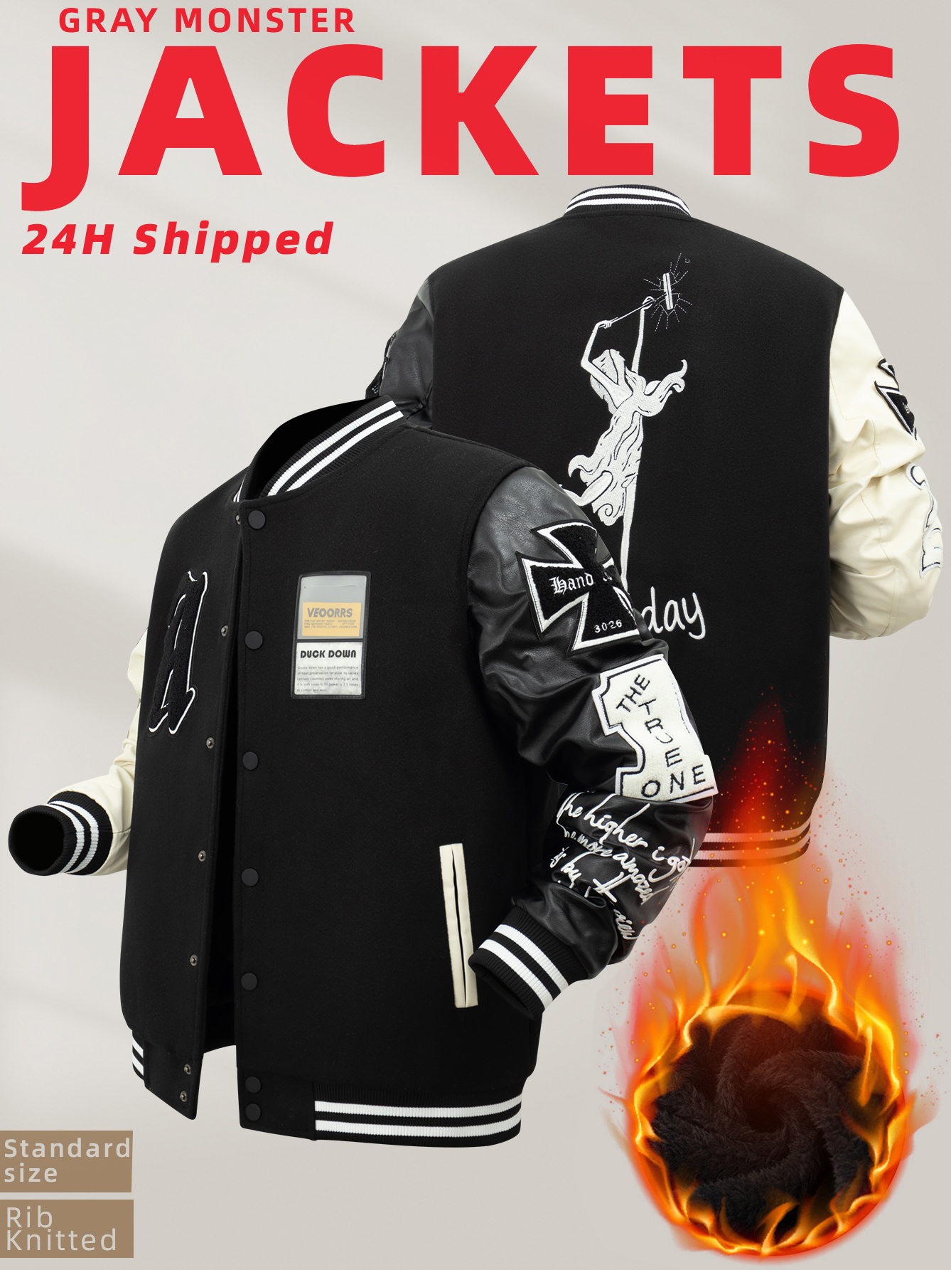 Men's Plush Inner Bomber Jacke - Varsity Jacket Wool recensie en prijs