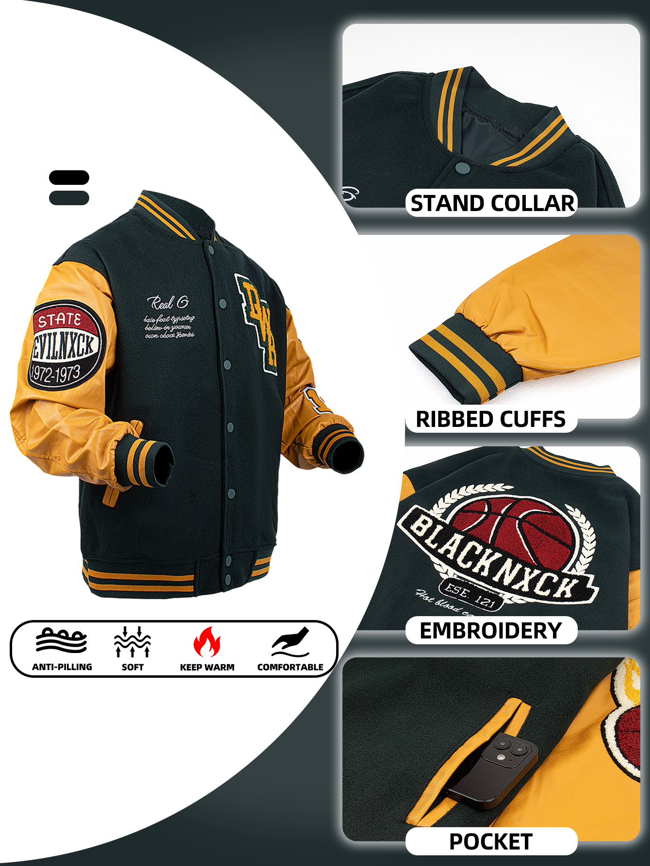 Men's Bomber Jacket Faux Leath - Varsity Jacket Wool recensie en prijs