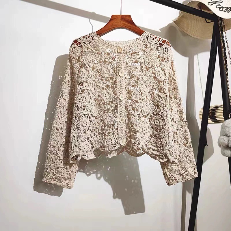 Retro Hook Flower Hollow Out T - Crop Cardigan Vintage recensie en prijs