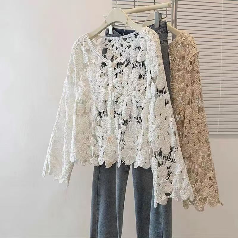 Retro Hook Flower Hollow Out T - Crop Cardigan Vintage recensie en prijs
