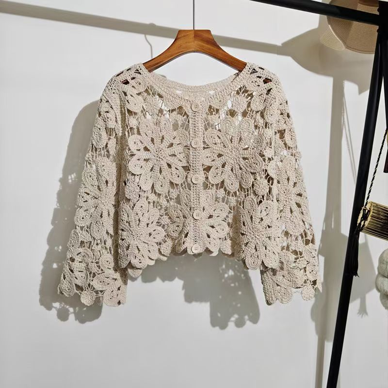 Retro Hook Flower Hollow Out T - Crop Cardigan Vintage recensie en prijs
