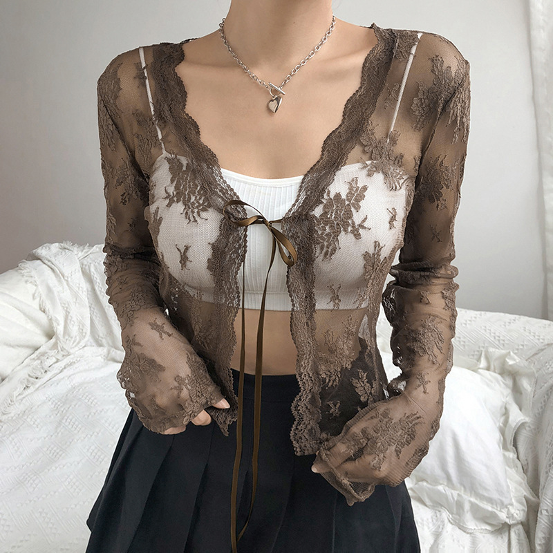 Women See Through Lace Mesh Sh - Crop Cardigan Vintage recensie en prijs
