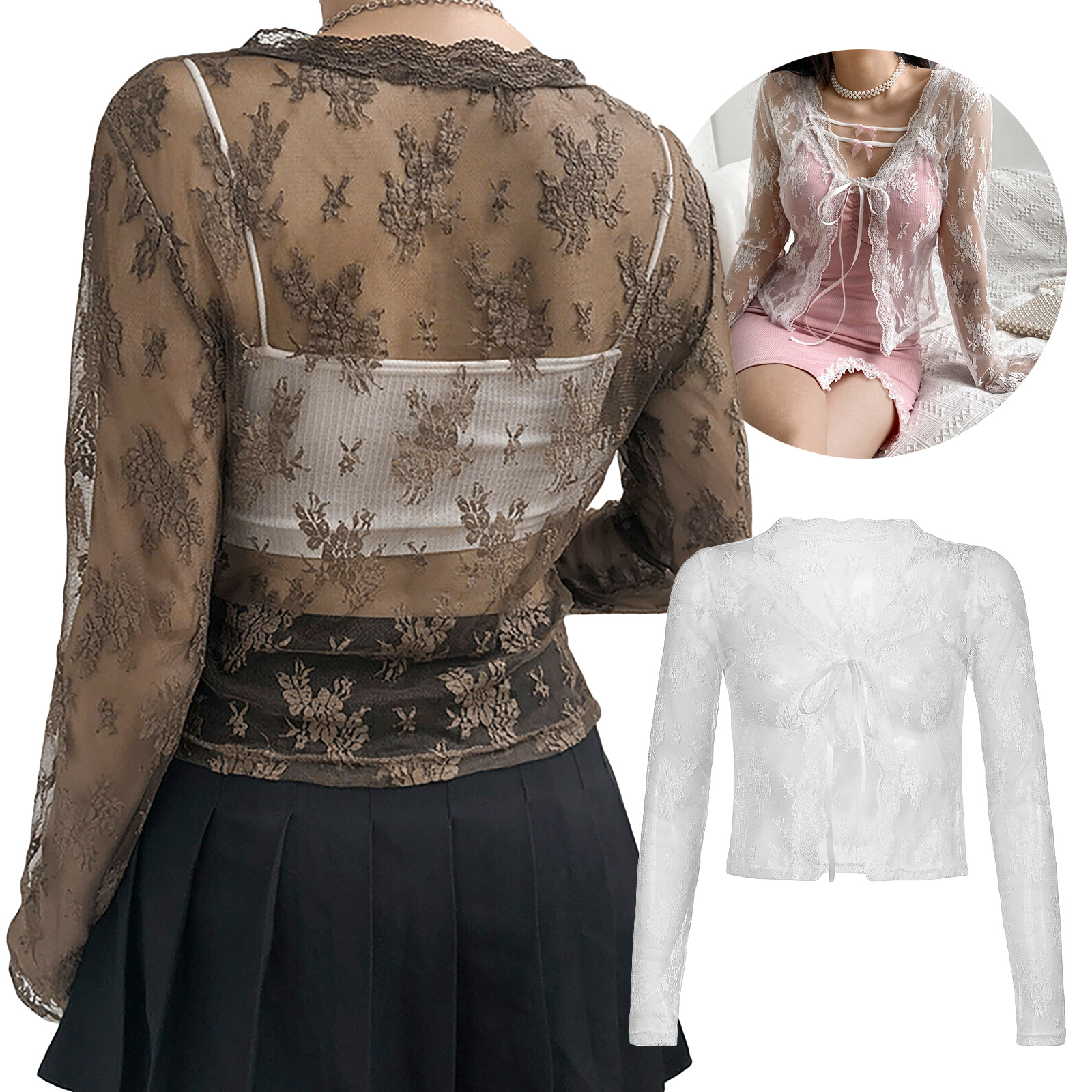 Women See Through Lace Mesh Sh - Crop Cardigan Vintage recensie en prijs