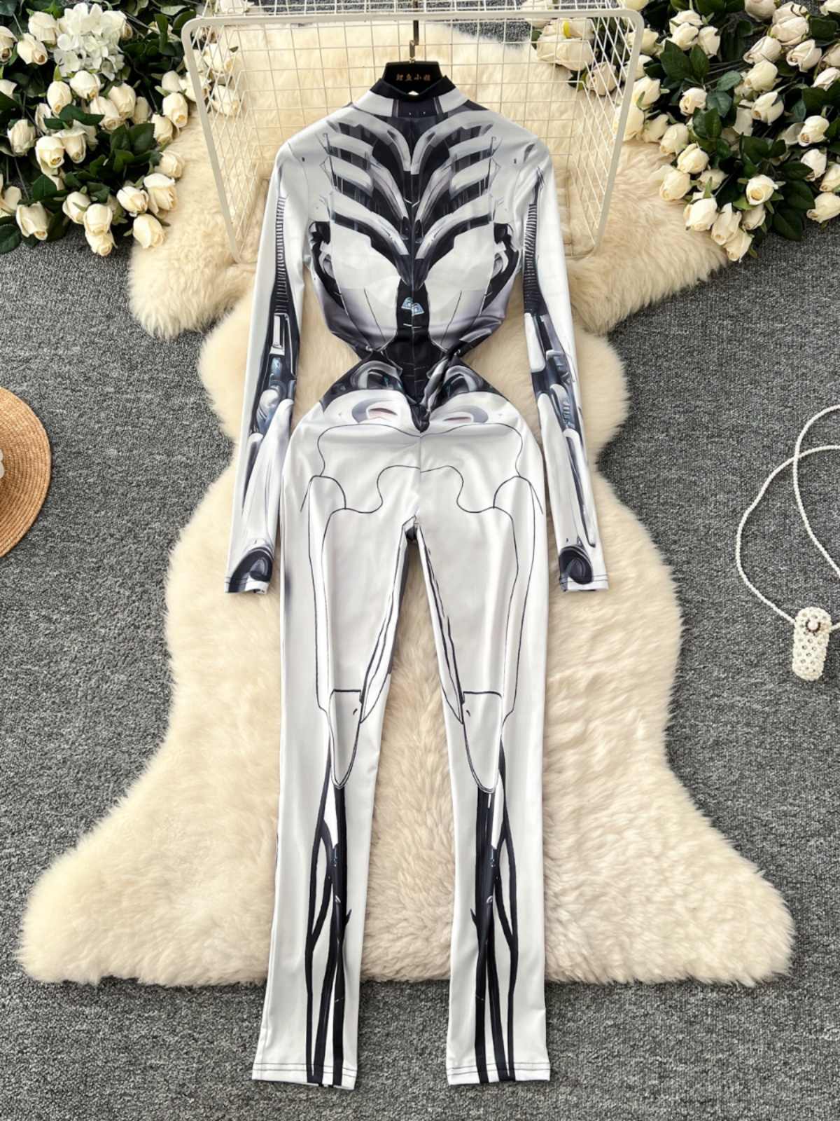 Women's Grey Print Jumpsuits V - Vintage Fashion Club recensie en prijs