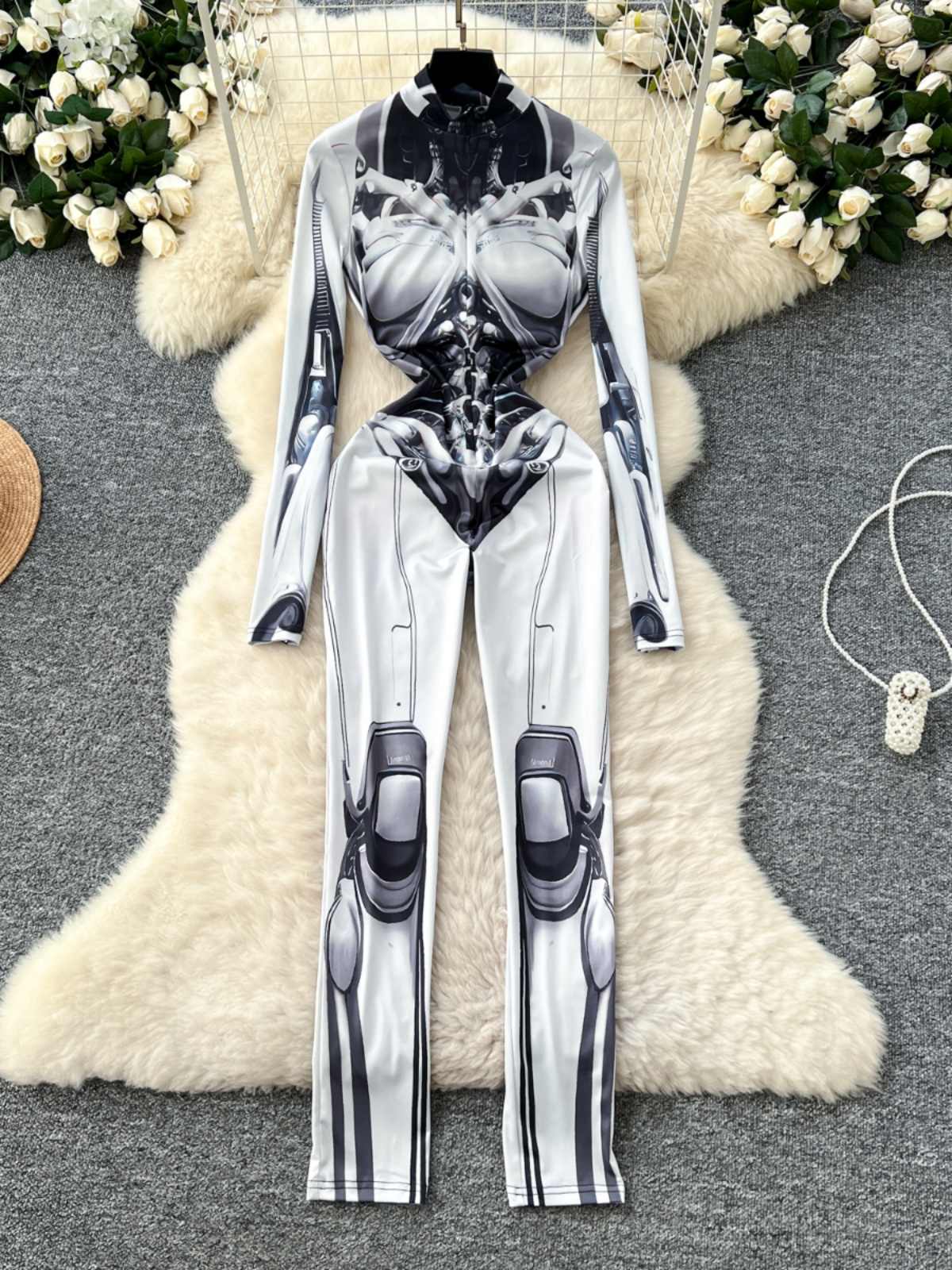 Women's Grey Print Jumpsuits V - Vintage Fashion Club recensie en prijs